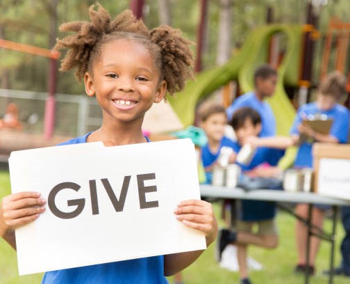 Children's sports team charity drive for donations, local disaster relief.